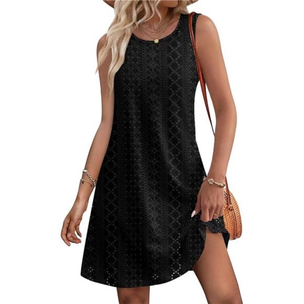 Black Summer Dresses for Women 2025 Eyelet Sleeveless Sundresses Tank Dresses